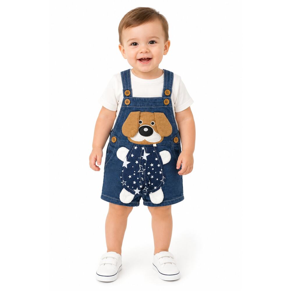 Vintage 2000s Baby 9-12 Months Overalls Blue Denim Dog with 3D Ears